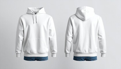 White Hoodie Mockup Front  Back View Isolated with Fashion Template.