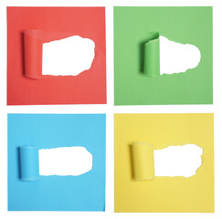 Set collection or collage of colorful paper with ripped part curling slightly isolated on transparent background