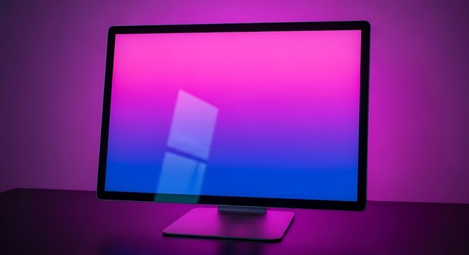 Modern monitor display with vibrant gradient on desk, visual technology