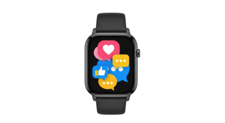 Isolated smartwatch for communication with colorful app notification social media display