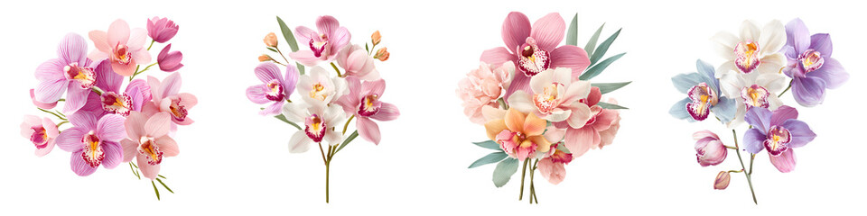 Fototapeta premium Watercolor Orchid Flower Bouquets Set on White Background