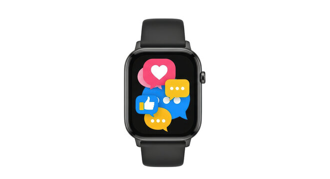 Isolated smartwatch for communication with colorful app notification social media display - Powered by Adobe