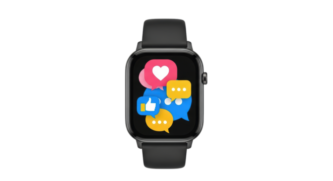 Isolated smartwatch for communication with colorful app notification social media display