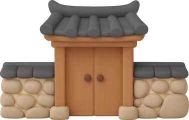 전통돌담, 돌담, 한옥, 기와집, 명절, 추석, 설날, 3d