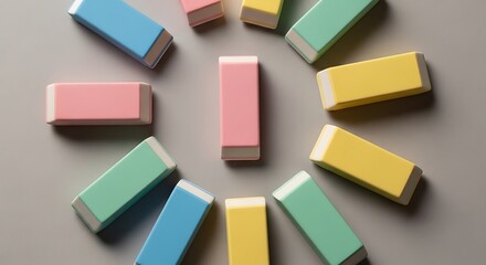 Pastel erasers arranged to form circle, symbolizing creativity and learning