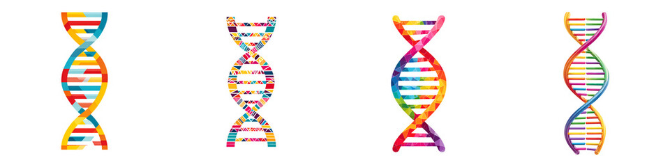Fototapeta premium Colorful DNA Helix Illustrations Set on White. Science, Biology, and Medicine Concept.