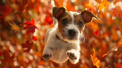 Playful Puppy Exploring a Colorful Autumn Landscape