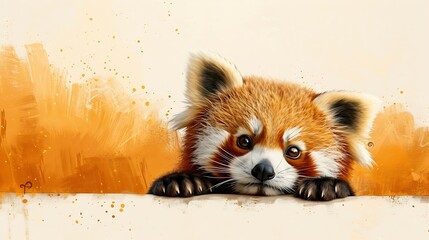 Playful Red Panda Cub Peeking Through Greenery