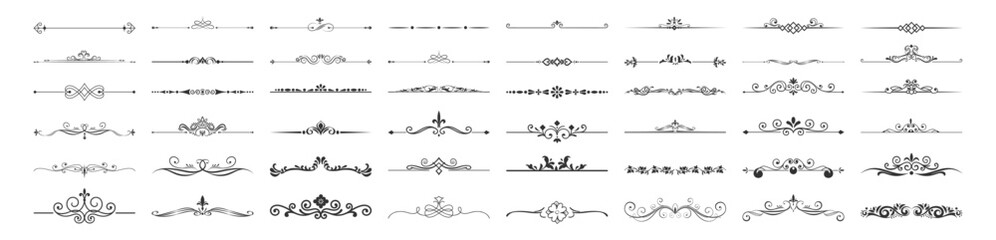 Obraz premium Vintage border elements set. Decorative divider collection with floral ornaments, arrows and laurels. Classic and ethnic embroidery style design on transparent background