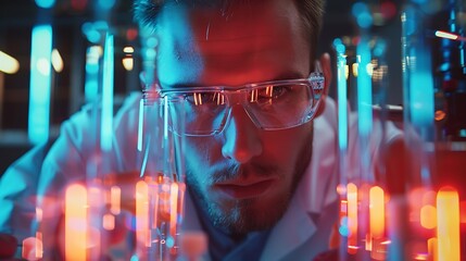 Scientist Analyzing Test Tubes in a Laboratory Setting