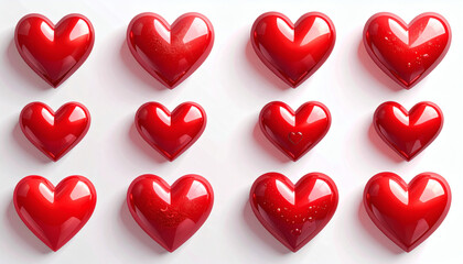 Valentine’s Day love symbol with 3D rotating hearts, realistic romantic emoji, red heart icon, animated love decoration, romantic heart graphic