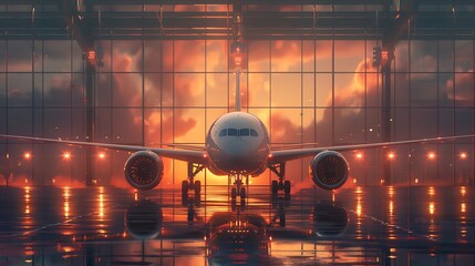 Spacious Glass-Walled Airport Terminal at Dawn