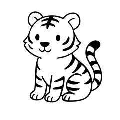 Adorable cartoon illustration of a white tiger cub with black stripes, sitting down.