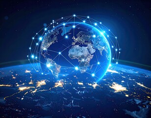 Obraz premium Global network connection over Earth with futuristic digital concept.