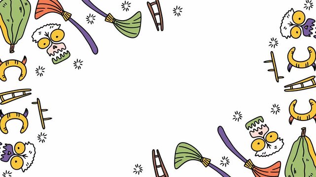 Halloween doodle spooky broomstick border design with white background