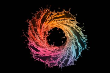 Colorful Water Splash Vortex on Black Background.