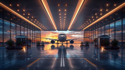 Ultra-Modern Airport Boarding Gate with Stylish Geometric Ceiling