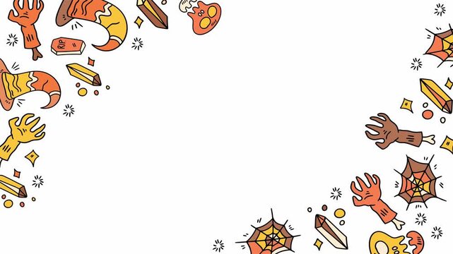 Halloween zombie hands doodle border frame design with white
