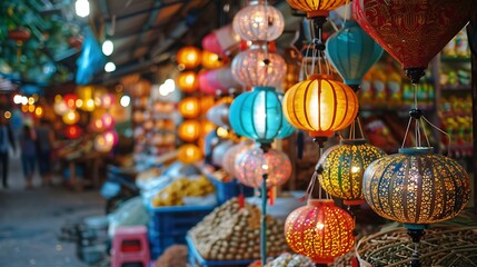 Vibrant Southeast Asian Street Market Bustling with Life and Color