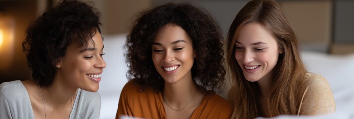 Obraz premium Three young women smiling together indoors