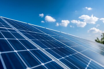 Installation of solar panels on a rooftop of an industrial building under clear blue skies 