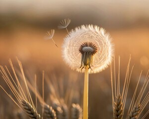Dandelion seed head in golden light natures beauty.
