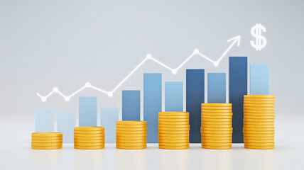 Financial Growth and Investment Success with Rising Stock Market Charts and Gold Coins
