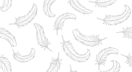 Fototapeta premium A delicate pattern of falling feathers creates a whimsical and ethereal background for creative projects.