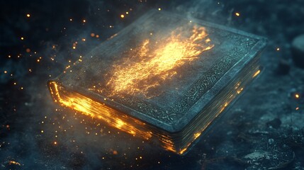 Fiery Book Igniting Imagination and Curiosity in a Dark Environment, Evoking Mysteries and Ancient Wisdom with Glowing Flames and Sparkling Embers
