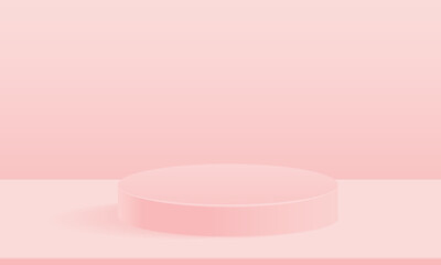 Paper cut of minimal scene with pink peach cylinder podium with pastel wavy layered paper art backdrop for product display on pink background. Product presentation, mock up, show cosmetic. Vector