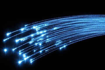 lue glowing fiber-optic cables floating in air on black background for technology concept, suitable for digital and abstract designs