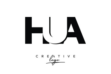 HUA Creative Minimalistic Negative Space Latter Logo with Modern Monogram for Branding and Business Letter mark Logo with Initial Letters Logo Design for Branding.	