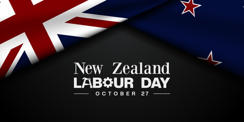 October 27 is New Zealand Labour Day. Suitable for posters, banners and social media. Black background.