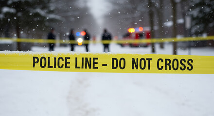 Police line in snowy environment during winter scene  