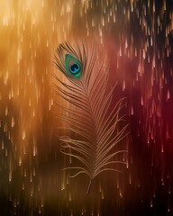 Elegant Peacock Feather Against a Colorful Abstract Background.