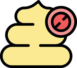 Yellow excrement icon with prohibition sign, representing concept of maintaining cleanliness and hygiene