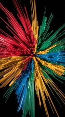 Explosive Burst of Colorful Light Rays on Black Background.