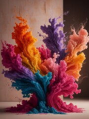 Explosive Burst of Colorful Smoke Abstract Art Composition.