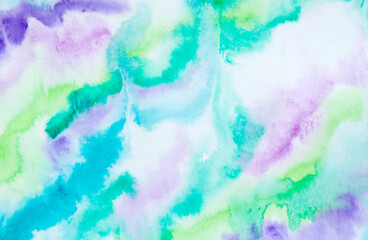 Real Hand Drawn Watercolor Blue and Green Wet Spots Background