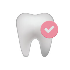 tooth,dental,healthy 3d realistic icon illustration of a clean white tooth with a check mark for healthy dental care