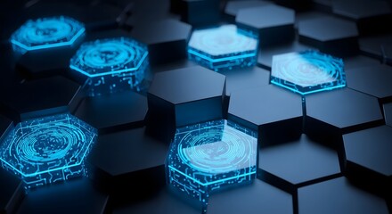 Hexagonal pattern with glowing blue technology design and futuristic connection