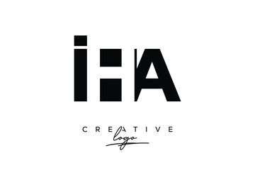 IHA Creative Minimalistic Negative Space Latter Logo with Modern Monogram for Branding and Business Letter mark Logo with Initial Letters Logo Design for Branding.	