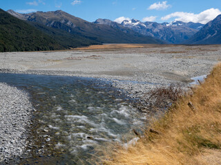 Waimakariri  River and Souther Alps, New Zealand.