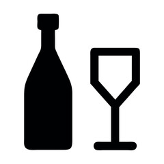 Minimalist Iconography Pairing a Wine Bottle and Glass Symbolizing Celebration and Beverages with Simple Outlines in Graphic Design
