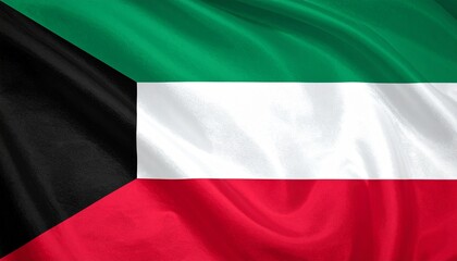 Kuwait flag with Pan-Arab colors, bold stripes, black trapezoid