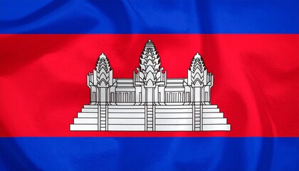 Cambodia flag, Angkor Wat, bold red-blue-white, national symbol