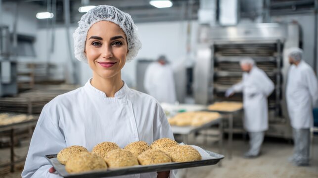 Artisan Bread Baker: A skilled female baker, adorned in a hairnet and uniform.