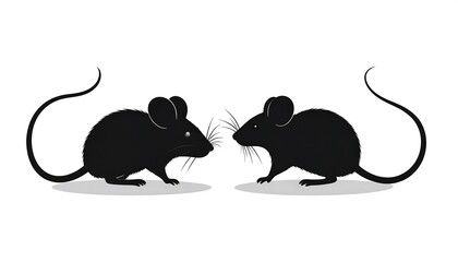 Two black silhouettes of mice facing each other