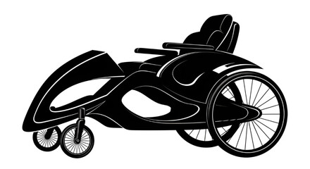 A sleek, modern black and white vector illustration of a futuristic electric wheelchair or advanced personal mobility scooter, emphasizing innovative design.