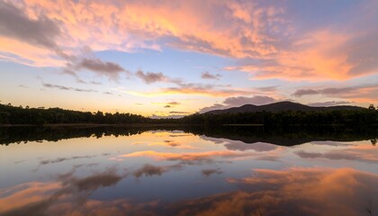 Serene sunset over a tranquil lake